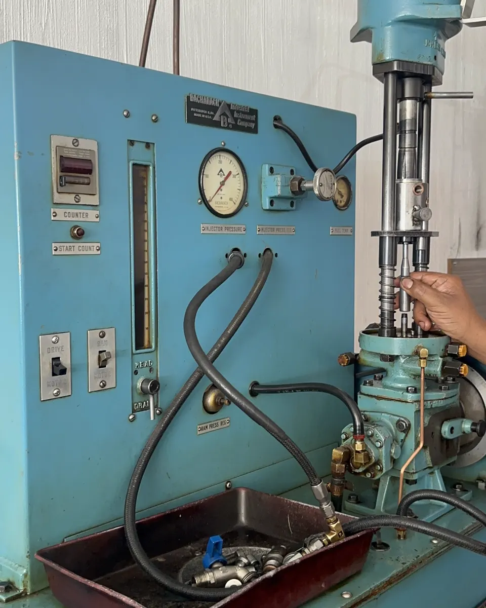 Banco mecánico real del laboratorio con una bomba montada