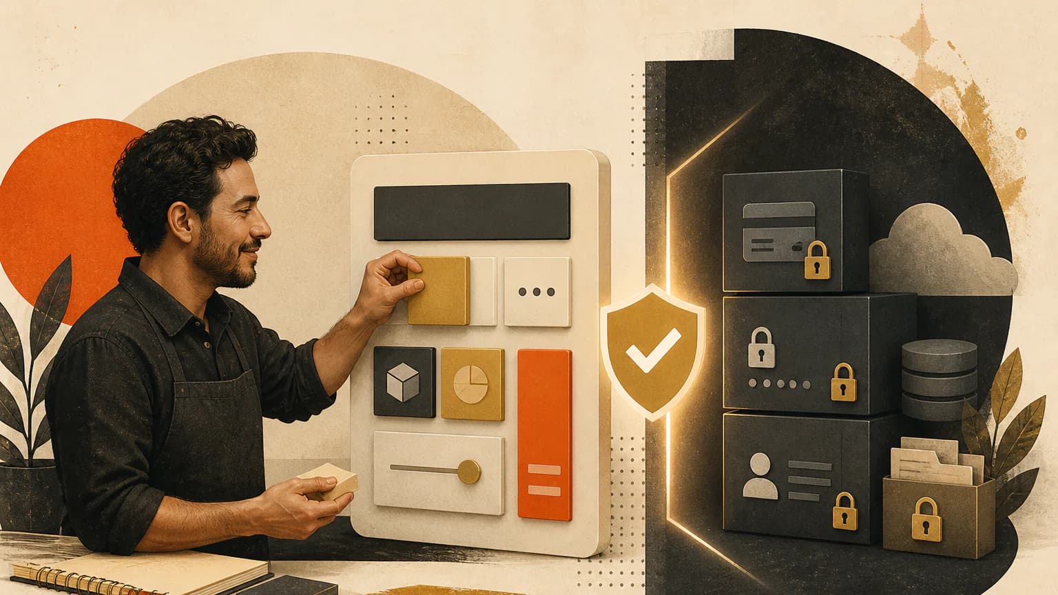 Dueño de una pyme mexicana configura un cotizador visual junto a controles que protegen datos y accesos antes de publicarlo